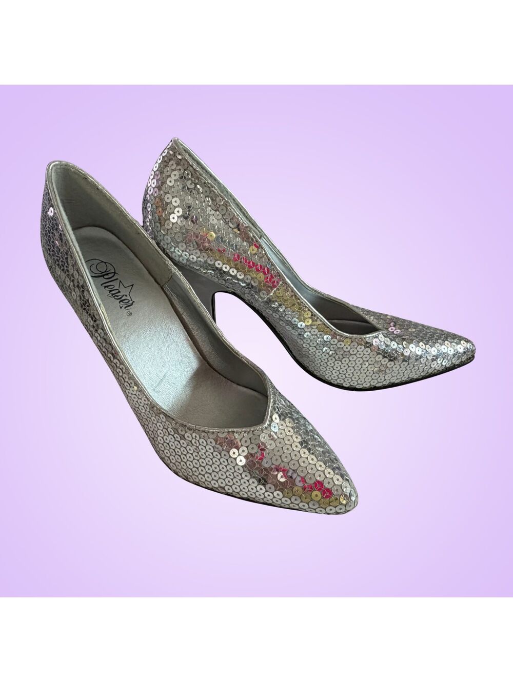 Pleaser Seduce Silver Sequin Pointed Toe Stiletto Pumps Women’s Size 10